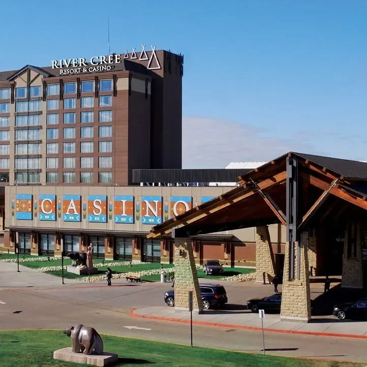 Evening exterior of a resort property in Alberta